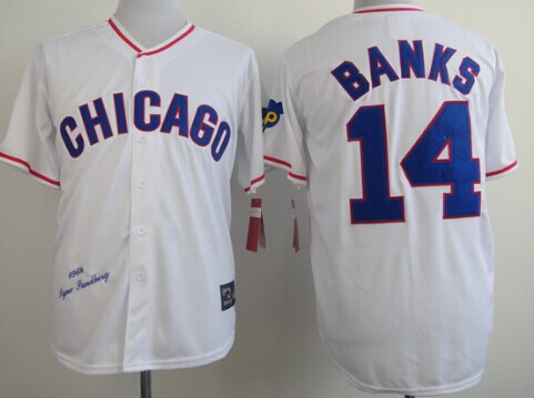 Chicago Cubs #14 Ernie Banks 1988 White Throwback Jersey Chicago Cubs #14 Ernie Banks 1988 White Throwback Jersey