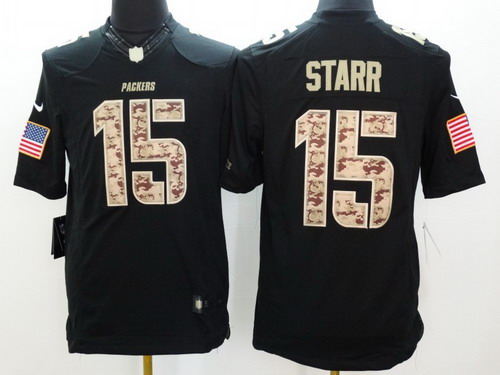 Nike Green Bay Packers #15 Bart Starr Salute to Service Black Limited Jersey Nike Green Bay Packers #15 Bart Starr Salute to Service Black Limited Jersey
