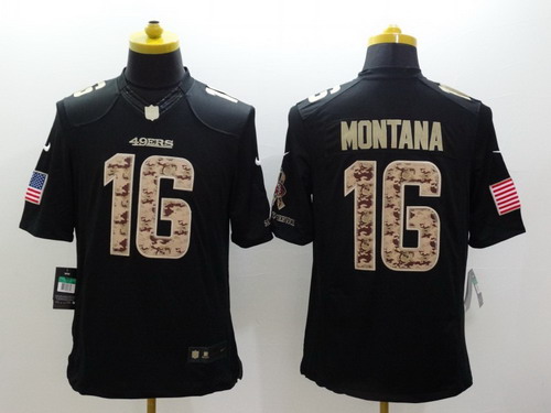 Nike San Francisco 49ers #16 Joe Montana Salute to Service Black Limited Jersey Nike San Francisco 49ers #16 Joe Montana Salute to Service Black Limited Jersey
