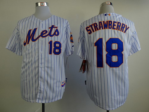 New York Mets #18 Darryl Strawberry White Pinstripe Cool Base Jersey New York Mets #18 Darryl Strawberry White Pinstripe Cool Base Jersey