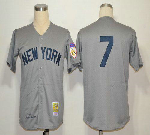 1951 Yankees #7 Mickey Mantle Grey Throwback Stitched Baseball Jersey 1951 Yankees #7 Mickey Mantle Grey Throwback Stitched Baseball Jersey