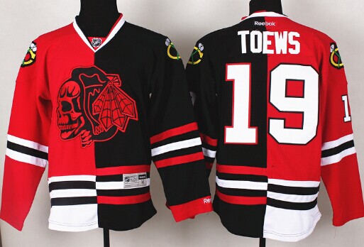 Chicago Blackhawks #19 Jonathan Toews Red/Black Two Tone With Red Skulls Jersey Chicago Blackhawks #19 Jonathan Toews Red/Black Two Tone With Red Skulls Jersey