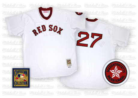 Boston Red Sox #27 Carlton Fisk 1975 White Throwback Jersey 