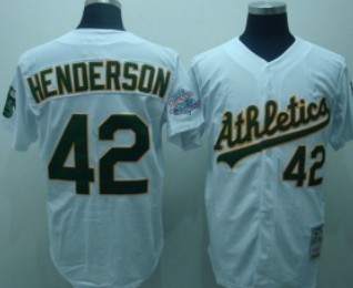 Oakland Athletics #42 Henderson White Throwback Jersey 