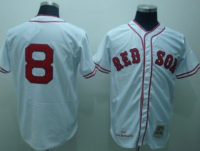 Boston Red Sox #8 Carl Yastrzemski White Buttons Throwback Jersey 