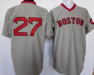 Boston Red Sox #27 Fisk Gray Throwback Jersey 