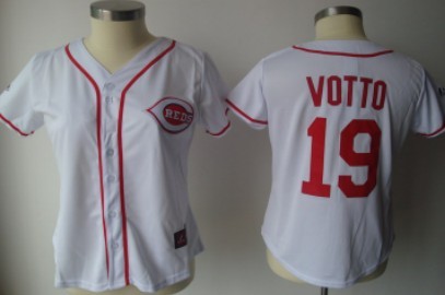 Cincinnati Reds #19 Votto White With Red Womens Jersey Cincinnati Reds #19 Votto White With Red Womens Jersey