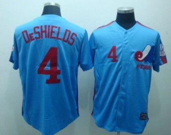 Montreal Expos #4 DeShields Blue Throwback Jersey Montreal Expos #4 DeShields Blue Throwback Jersey