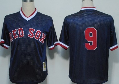 Boston Red Sox #9 Ted Williams Mesh Batting Practice Navy Blue Throwabck Jersey 