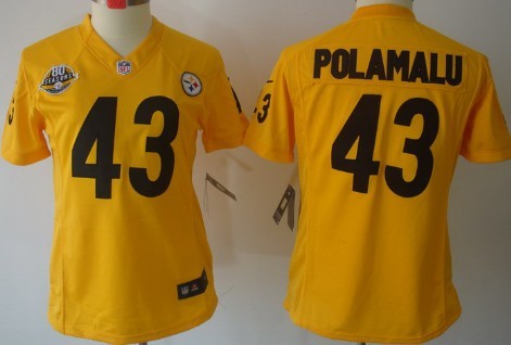 Nike Pittsburgh Steelers #43 Troy Polamalu Yellow Limited Womens 80TH Jersey Nike Pittsburgh Steelers #43 Troy Polamalu Yellow Limited Womens 80TH Jersey
