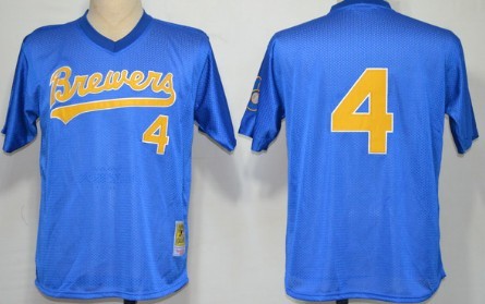 Milwaukee Brewers #4 Paul Molitor Mesh Batting Practice Blue Throwback Jersey