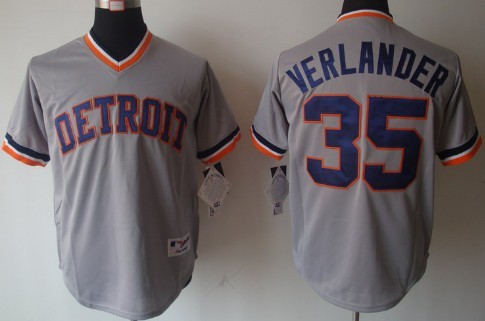 Detroit Tigers #35 Justin Verlander 1984 Gray Pullover Jersey Detroit Tigers #35 Justin Verlander 1984 Gray Pullover Jersey