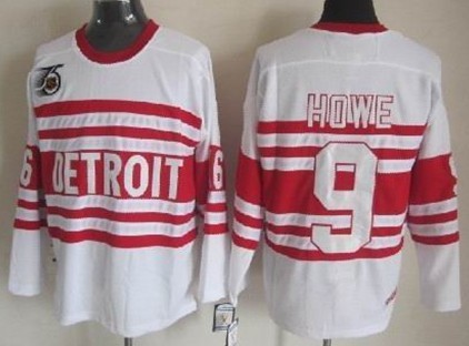 Detroit Red Wings #9 Gordie Howe White 75TH Throwback CCM Jersey Detroit Red Wings #9 Gordie Howe White 75TH Throwback CCM Jersey