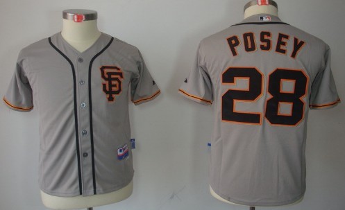 San Francisco Giants #28 Buster Posey Gray SF Kids Jersey San Francisco Giants #28 Buster Posey Gray SF Kids Jersey