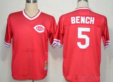 Cincinnati Reds #5 Johnny Bench Mesh Batting Practice Red Throwback Jersey Cincinnati Reds #5 Johnny Bench Mesh Batting Practice Red Throwback Jersey