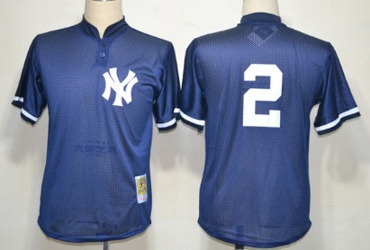New York Yankees #2 Derek Jeter 1995 Mesh Batting Practice Navy Blue Throwback Jersey New York Yankees #2 Derek Jeter 1995 Mesh Batting Practice Navy Blue Throwback Jersey