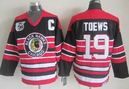 Chicago Blackhawks #19 Jonathan Toews Black Pinstripe 75TH Throwback CCM Jersey Chicago Blackhawks #19 Jonathan Toews Black Pinstripe 75TH Throwback CCM Jersey