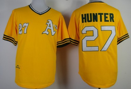 Oakland Athletics #27 Catfish Hunter 1976 Yellow Throwback Jersey Oakland Athletics #27 Catfish Hunter 1976 Yellow Throwback Jersey