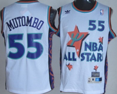 NBA 1995 All-Star #55 Dikembe Mutombo White Swingman Throwback Jersey NBA 1995 All-Star #55 Dikembe Mutombo White Swingman Throwback Jersey