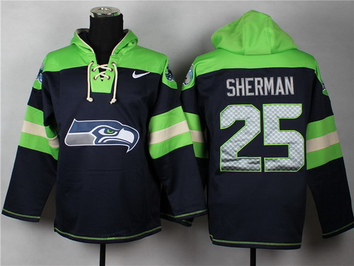 Nike Seattle Seahawks #25 Richard Sherman 2014 Navy Blue Hoodie Nike Seattle Seahawks #25 Richard Sherman 2014 Navy Blue Hoodie