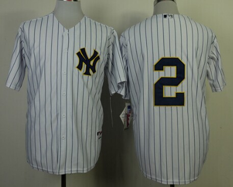 New York Yankees #2 Derek Jeter White With Navy Blue Jersey New York Yankees #2 Derek Jeter White With Navy Blue Jersey