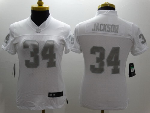 Nike Oakland Raiders #34 Bo Jackson Platinum White Limited Womens Jersey Nike Oakland Raiders #34 Bo Jackson Platinum White Limited Womens Jersey