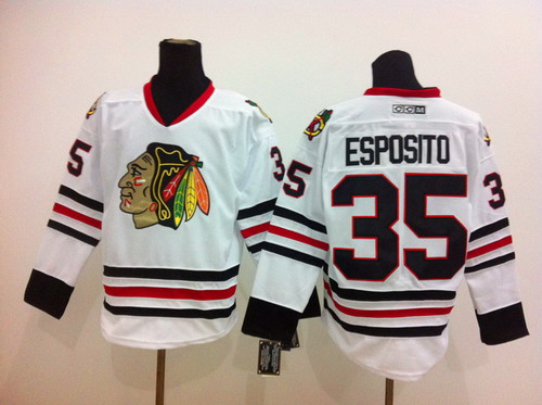 Chicago Blackhawks #35 Tony Esposito White Throwback CCM Jersey Chicago Blackhawks #35 Tony Esposito White Throwback CCM Jersey