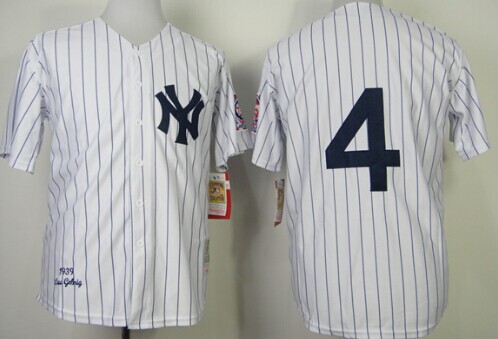 New York Yankees #4 Lou Gehrig 1939 White Throwback Jersey New York Yankees #4 Lou Gehrig 1939 White Throwback Jersey