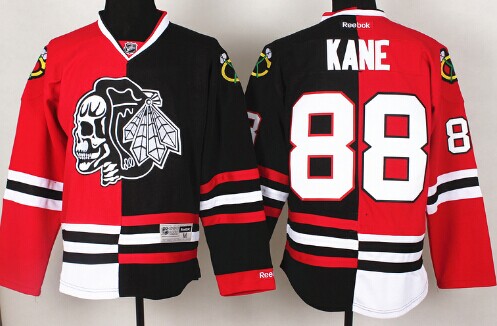 Chicago Blackhawks #88 Patrick Kane Red/Black Two Tone With Black Skulls Jersey Chicago Blackhawks #88 Patrick Kane Red/Black Two Tone With Black Skulls Jersey