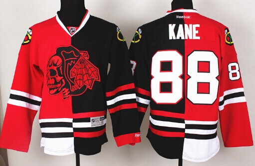 Chicago Blackhawks #88 Patrick Kane Red/Black Two Tone With Red Skulls Jersey Chicago Blackhawks #88 Patrick Kane Red/Black Two Tone With Red Skulls Jersey