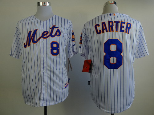 New York Mets #8 Gary Carter White Pinstripe Cool Base Jersey New York Mets #8 Gary Carter White Pinstripe Cool Base Jersey