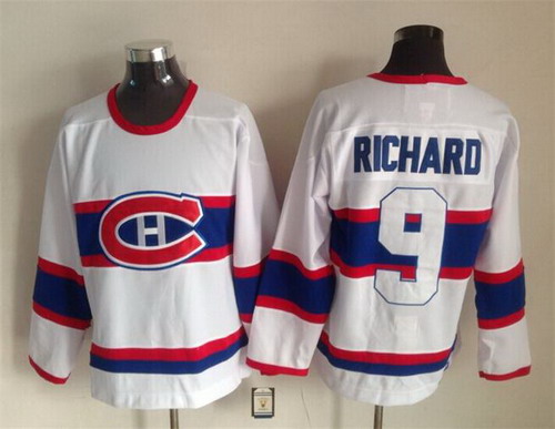 Montreal Canadiens #9 Maurice Richard White Throwback CCM Jersey Montreal Canadiens #9 Maurice Richard White Throwback CCM Jersey