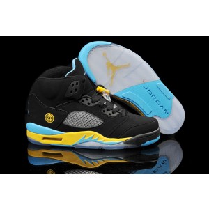 Air Jordan 5 Retro Shoes Black Yellow Blue