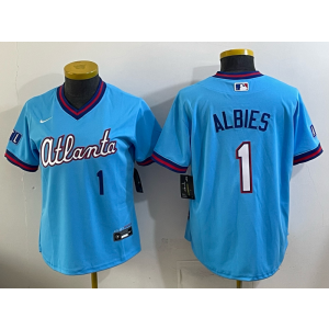 Atlanta Braves 1 Albies Blue 2026 City Connect Cool Base Youth Jersey Atlanta Braves 1 Albies Blue 2026 City Connect Cool Base Youth Jersey