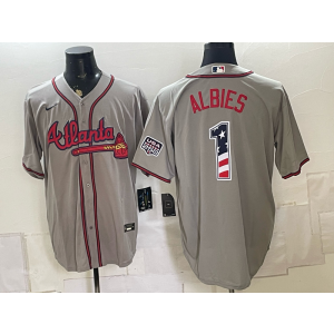 Atlanta Braves 1 Albies Grey USA 250 Fourth of July Men Jersey