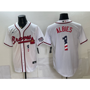 Atlanta Braves 1 Albies White USA 250 Fourth of July Men Jersey