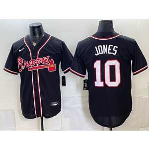 Atlanta Braves 10 Jones Black Out Men Jersey