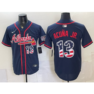 Atlanta Braves 13 Acuna Jr Navy USA 250 Fourth of July Men Jersey