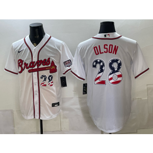 Atlanta Braves 28 Olson White USA 250 Fourth of July Men Jersey