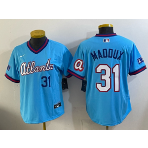 Atlanta Braves 31 Greg Maddux Blue 2026 City Connect Cool Base Youth Jersey Atlanta Braves 31 Greg Maddux Blue 2026 City Connect Cool Base Youth Jersey