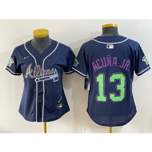 Atlanta Braves x Atliens 13 Acuna Jr Navy Women Jersey Atlanta Braves x Atliens 13 Acuna Jr Navy Women Jersey