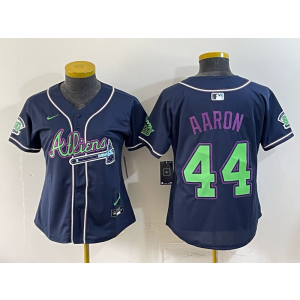 Atlanta Braves x Atliens 44 Aaron Navy Women Jersey Atlanta Braves x Atliens 44 Aaron Navy Women Jersey