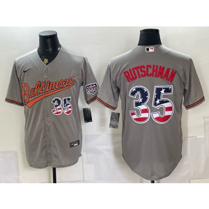 Baltimore Orioles 35 Adley Rutschman Grey USA 250 Fourth of July Men Jersey Baltimore Orioles 35 Adley Rutschman Grey USA 250 Fourth of July Men Jersey