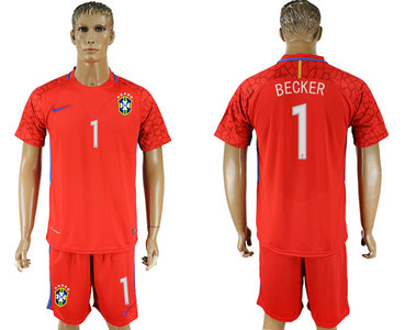 Brazil 1 BECKER Red Goalkeeper 2018 FIFA World Cup Soccer Jersey Brazil 1 BECKER Red Goalkeeper 2018 FIFA World Cup Soccer Jersey