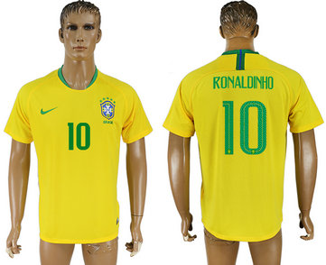 Brazil 10 RONALDINHO Home 2018 FIFA World Cup Thailand Soccer Jersey Brazil 10 RONALDINHO Home 2018 FIFA World Cup Thailand Soccer Jersey