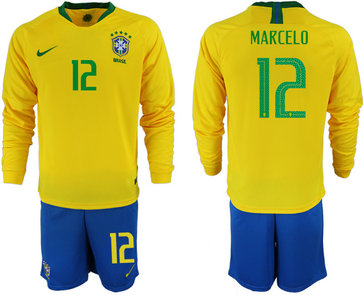 Brazil 12 MARCELO Home 2018 FIFA World Cup Long Sleeve Soccer Jersey Brazil 12 MARCELO Home 2018 FIFA World Cup Long Sleeve Soccer Jersey