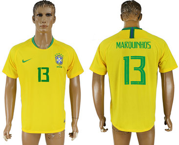 Brazil 13 MARQUINHOS Home 2018 FIFA World Cup Thailand Soccer Jersey Brazil 13 MARQUINHOS Home 2018 FIFA World Cup Thailand Soccer Jersey