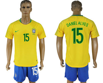 Brazil 15 DANIEL ALVES Home 2018 FIFA World Cup Soccer Jersey Brazil 15 DANIEL ALVES Home 2018 FIFA World Cup Soccer Jersey