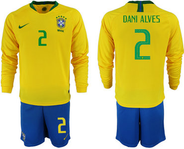 Brazil 2 DANI ALVES Home 2018 FIFA World Cup Long Sleeve Soccer Jersey Brazil 2 DANI ALVES Home 2018 FIFA World Cup Long Sleeve Soccer Jersey