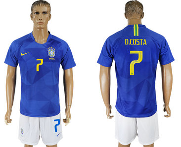 Brazil 7 D. COSTA Away 2018 FIFA World Cup Soccer Jersey